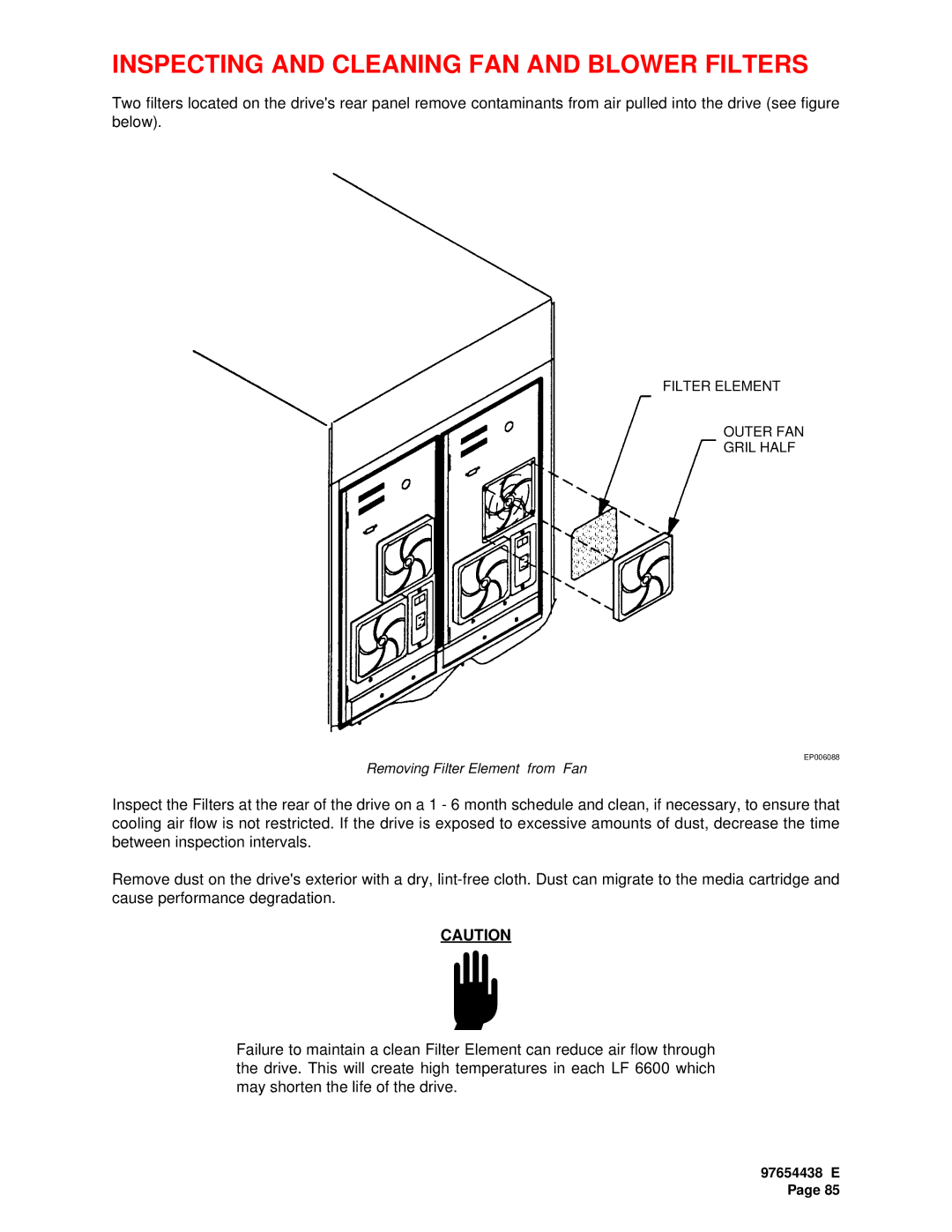 Plasmon LF 6602 user manual Inspecting and Cleaning FAN and Blower Filters 