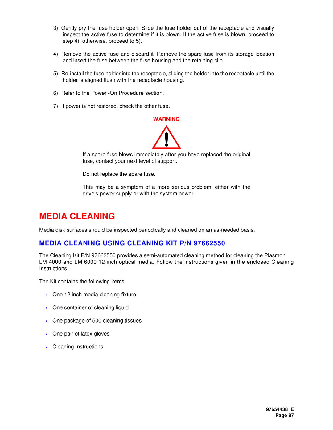 Plasmon LF 6602 user manual Media Cleaning Using Cleaning KIT P/N 