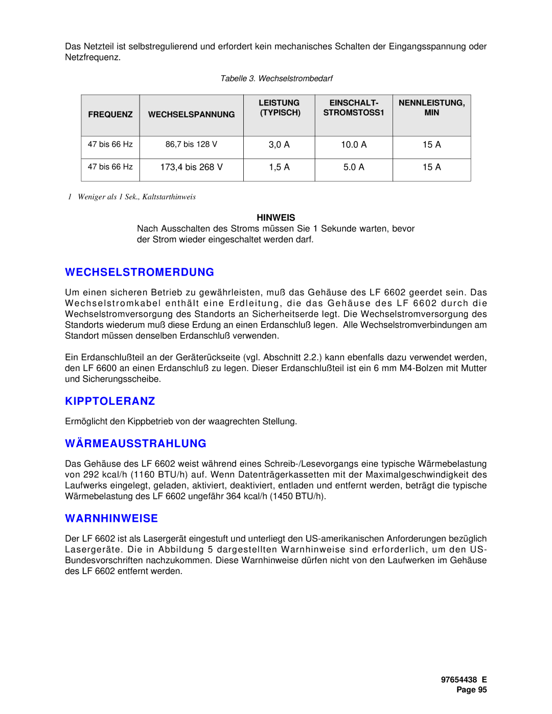 Plasmon LF 6602 user manual Wechselstromerdung, Kipptoleranz, Wärmeausstrahlung, Warnhinweise 