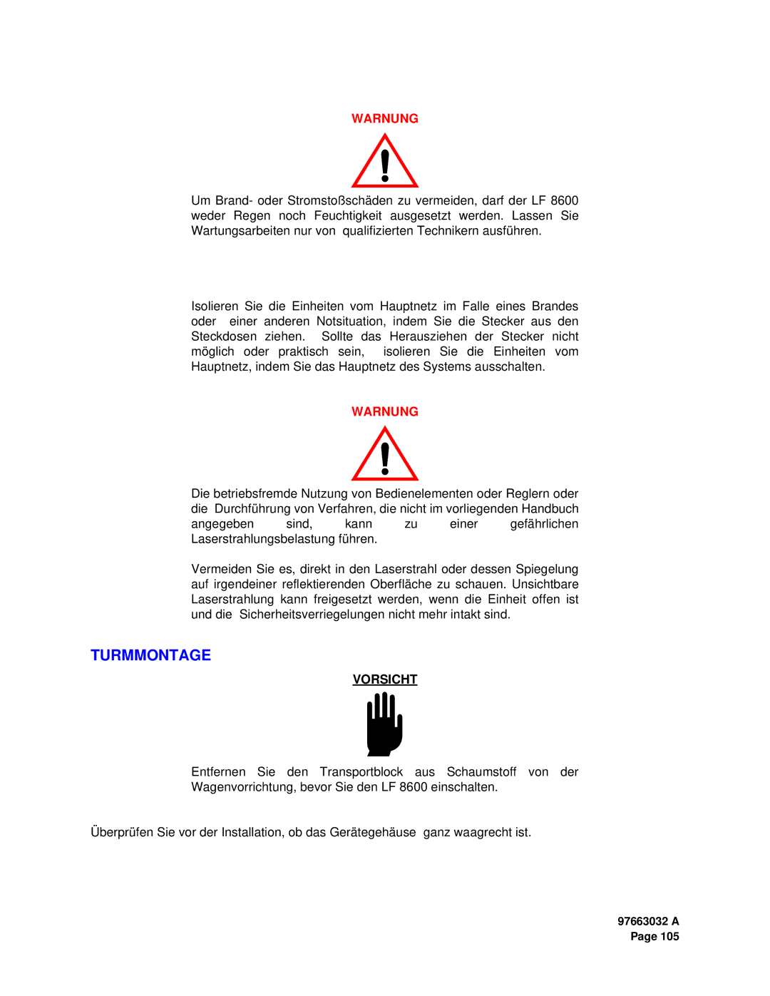 Plasmon LF 8600 user manual Turmmontage 