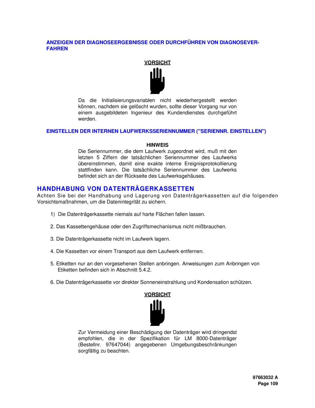 Plasmon LF 8600 user manual Handhabung VON Datenträgerkassetten 