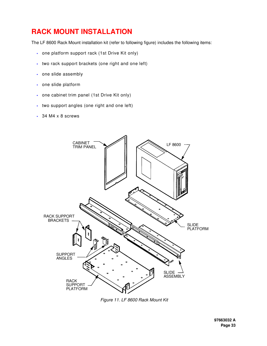 Plasmon user manual Rack Mount Installation, LF 8600 Rack Mount Kit 