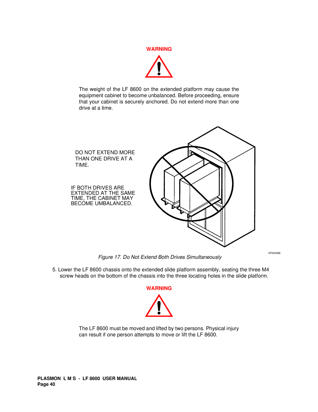 Plasmon LF 8600 user manual Do Not Extend Both Drives Simultaneously 