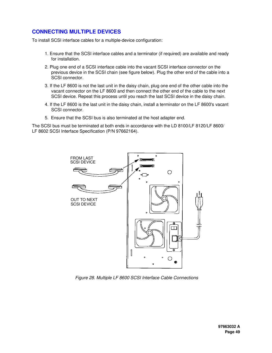 Plasmon user manual Connecting Multiple Devices, Multiple LF 8600 Scsi Interface Cable Connections 