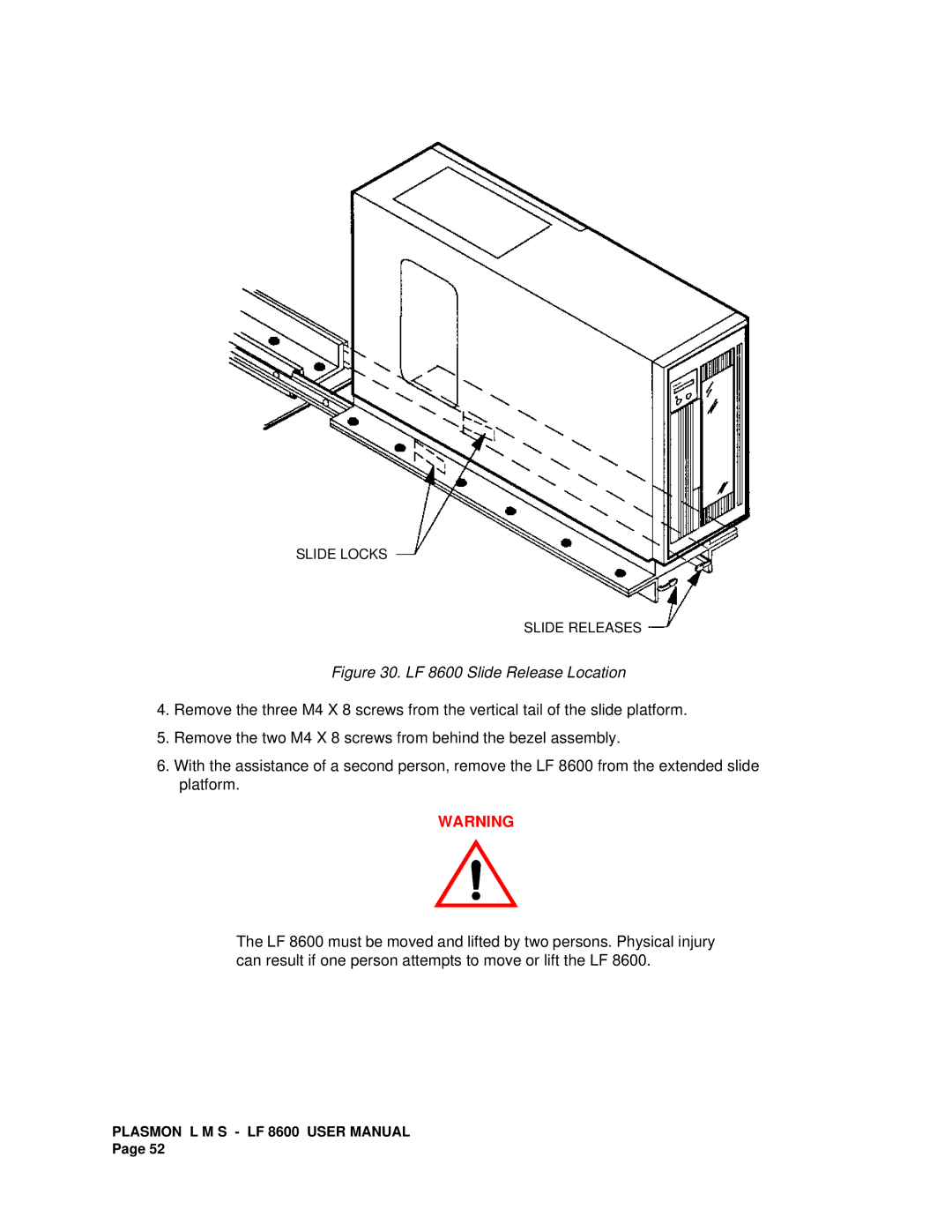 Plasmon user manual LF 8600 Slide Release Location 