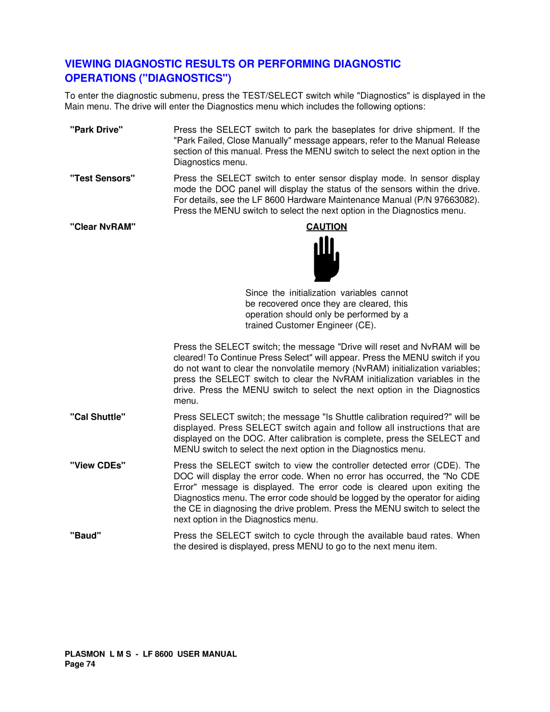 Plasmon LF 8600 user manual Clear NvRAM 