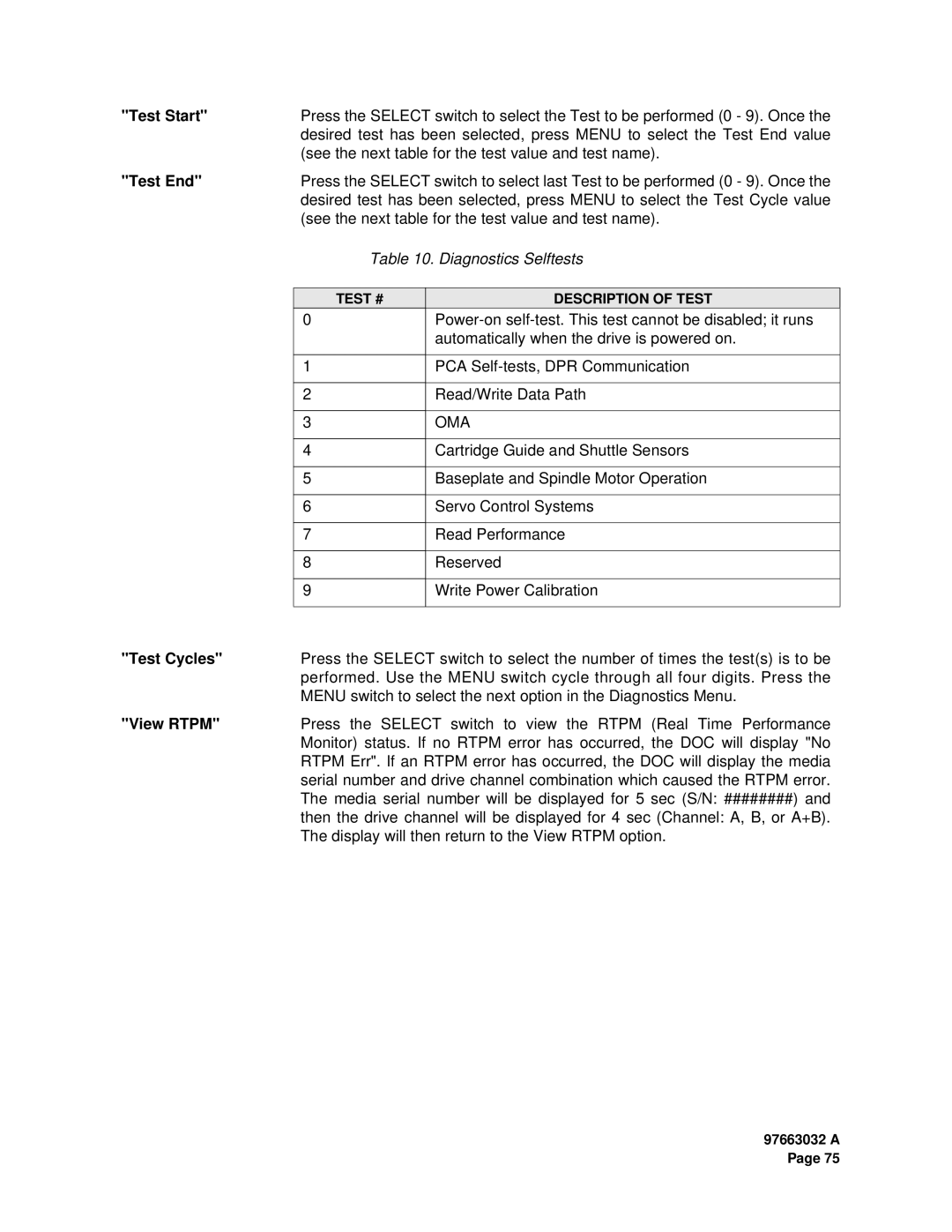 Plasmon LF 8600 user manual Diagnostics Selftests 