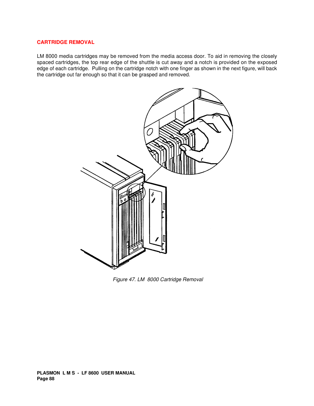 Plasmon LF 8600 user manual LM 8000 Cartridge Removal 