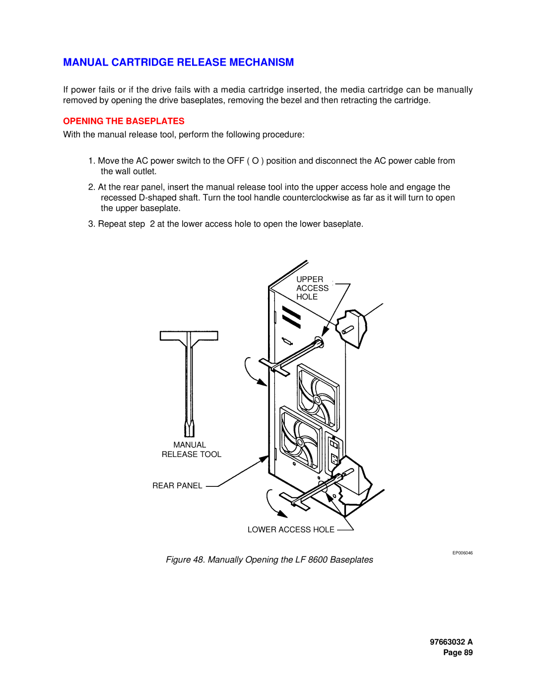 Plasmon LF 8600 user manual Manual Cartridge Release Mechanism, Opening the Baseplates 