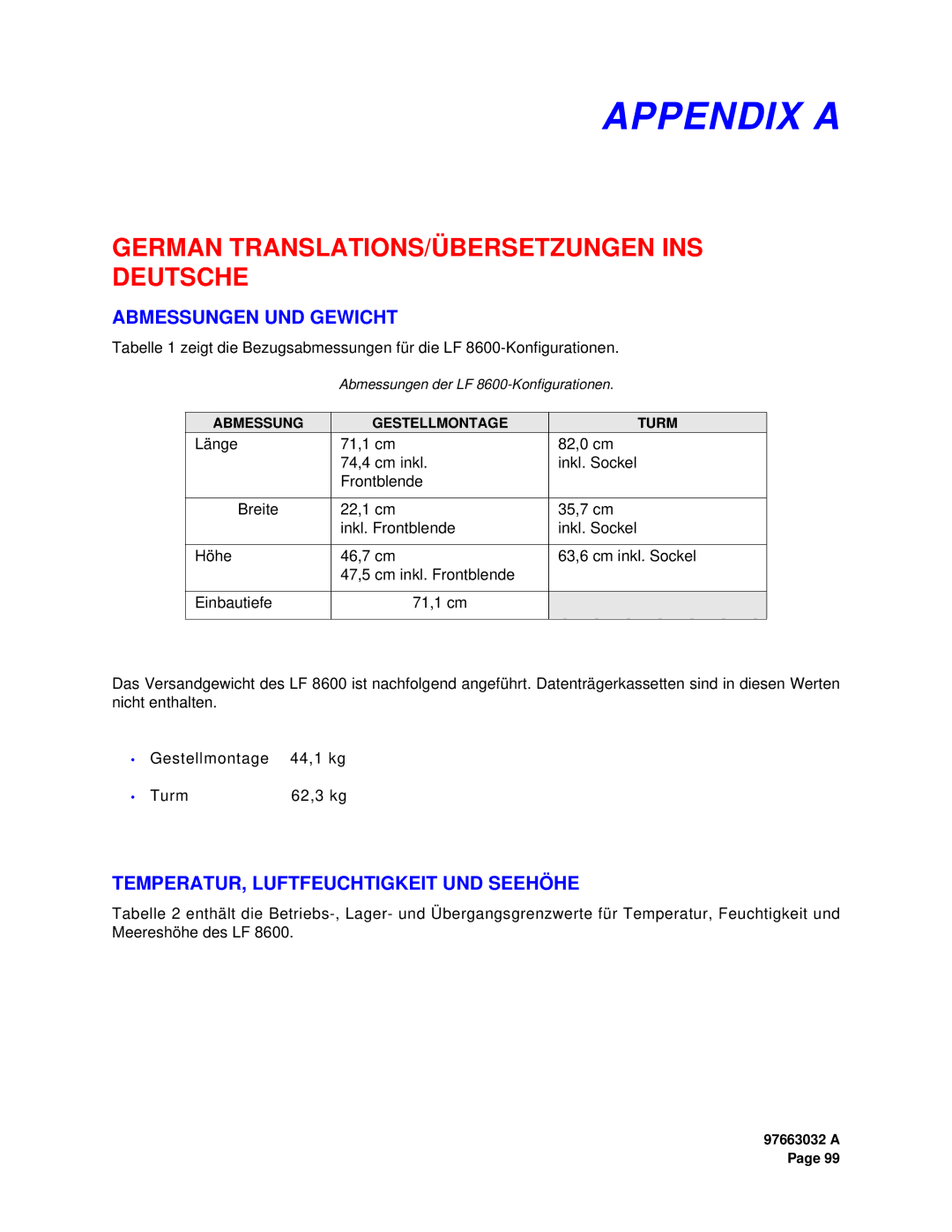 Plasmon LF 8600 user manual German TRANSLATIONS/ÜBERSETZUNGEN INS Deutsche, Abmessungen UND Gewicht 