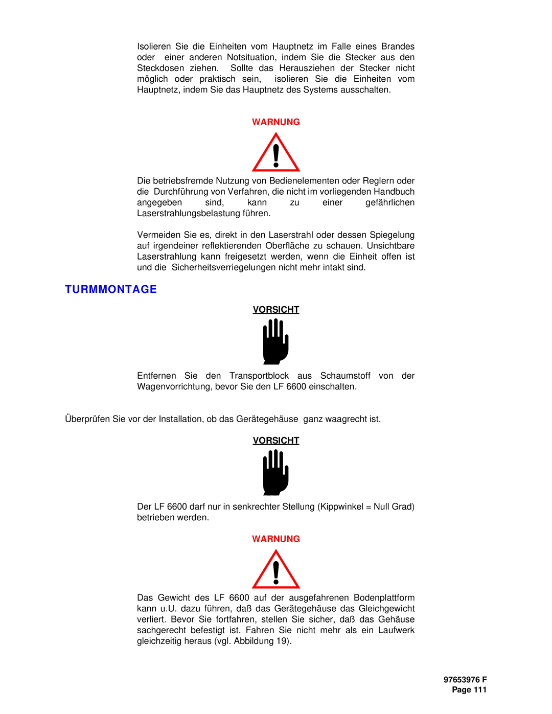 Plasmon LF6600 user manual Turmmontage 