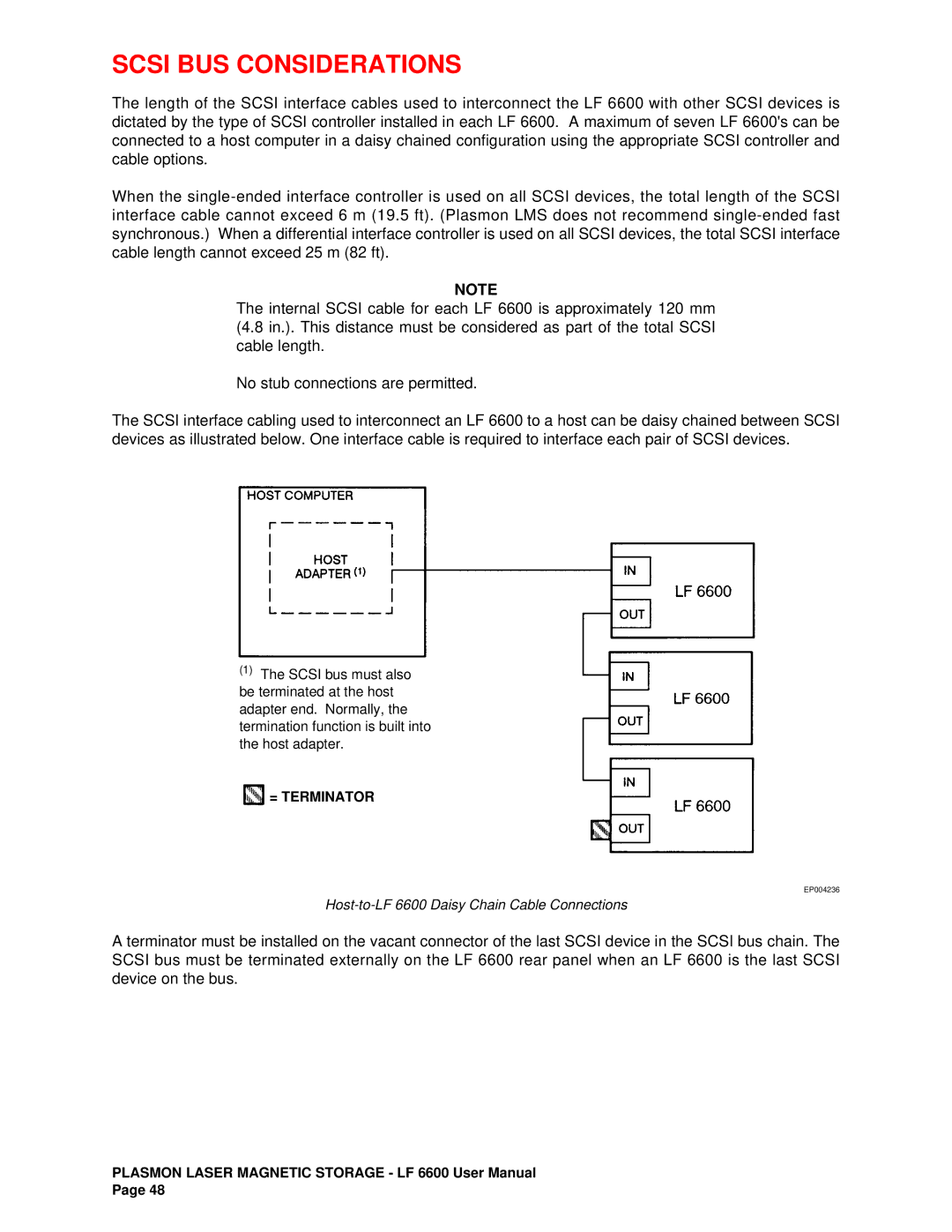 Plasmon LF6600 user manual Scsi BUS Considerations 