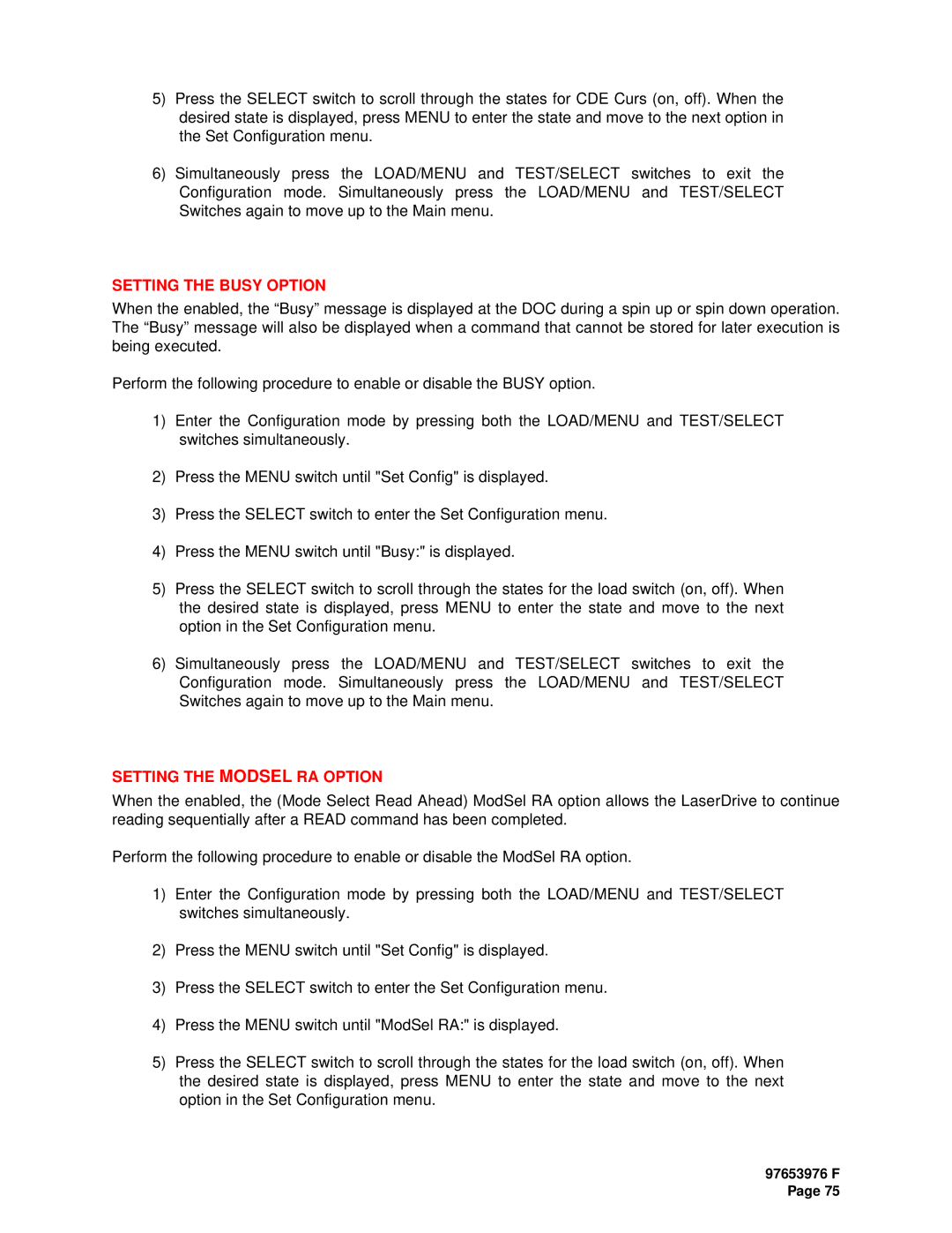 Plasmon LF6600 user manual Setting the Busy Option, Setting the Modsel RA Option 