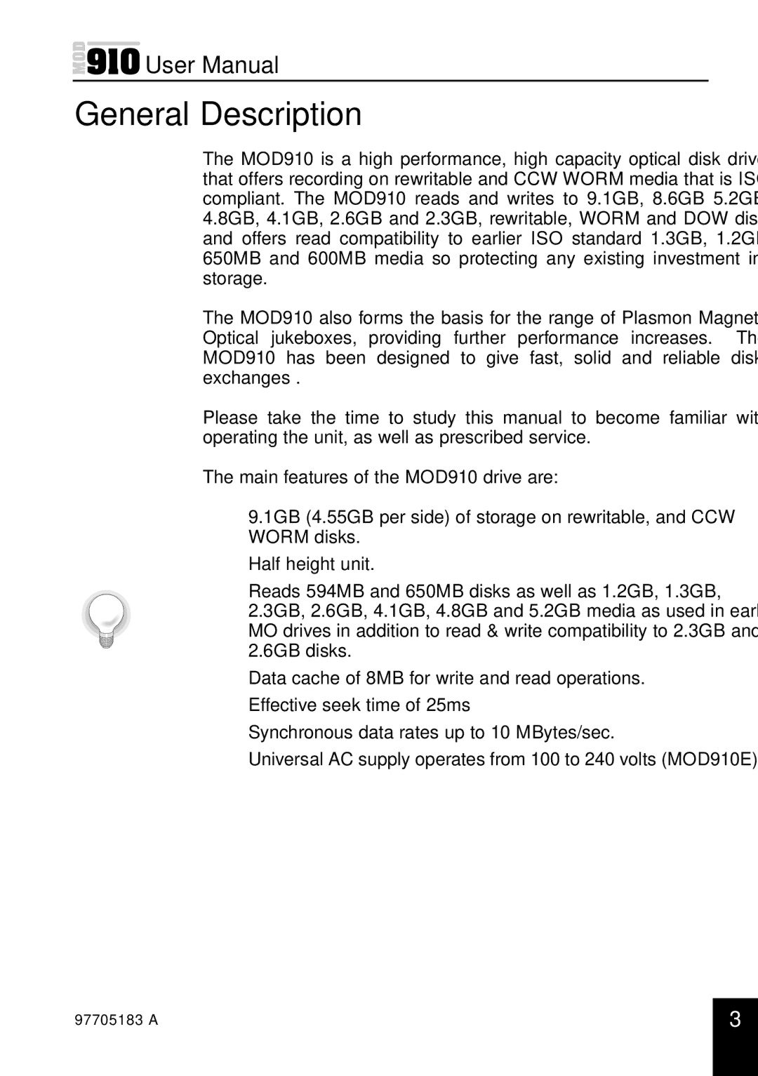 Plasmon MOD 910 user manual General Description 