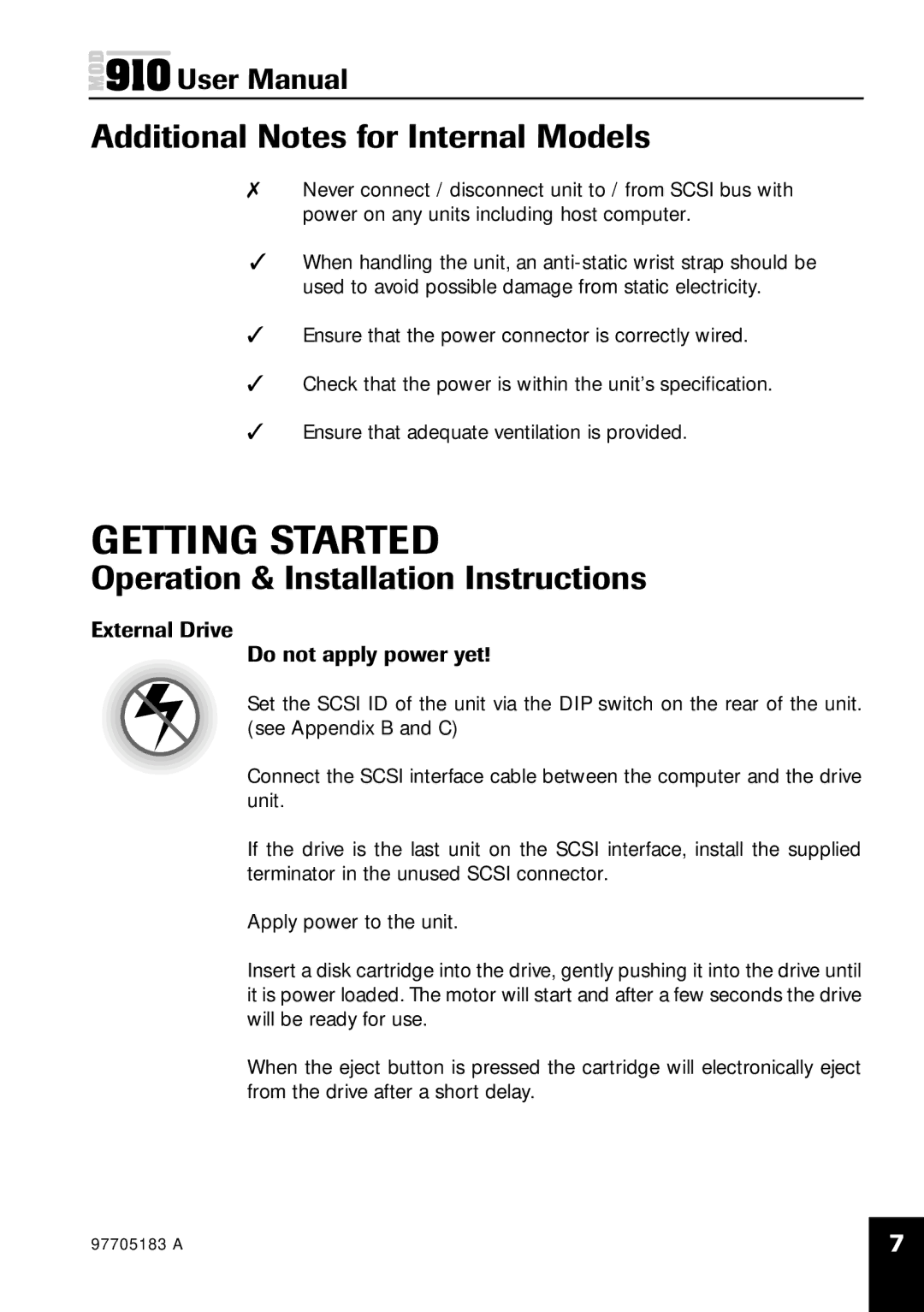 Plasmon MOD 910 user manual Additional Notes for Internal Models, Operation & Installation Instructions 