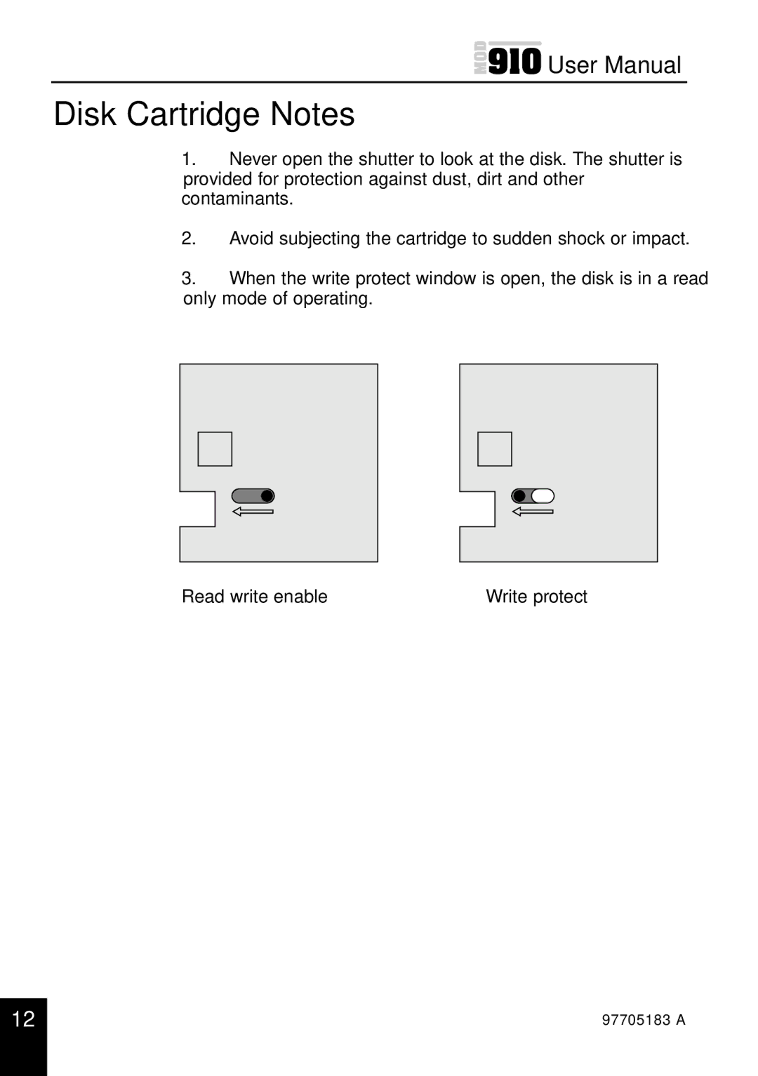 Plasmon MOD 910 user manual Disk Cartridge Notes 