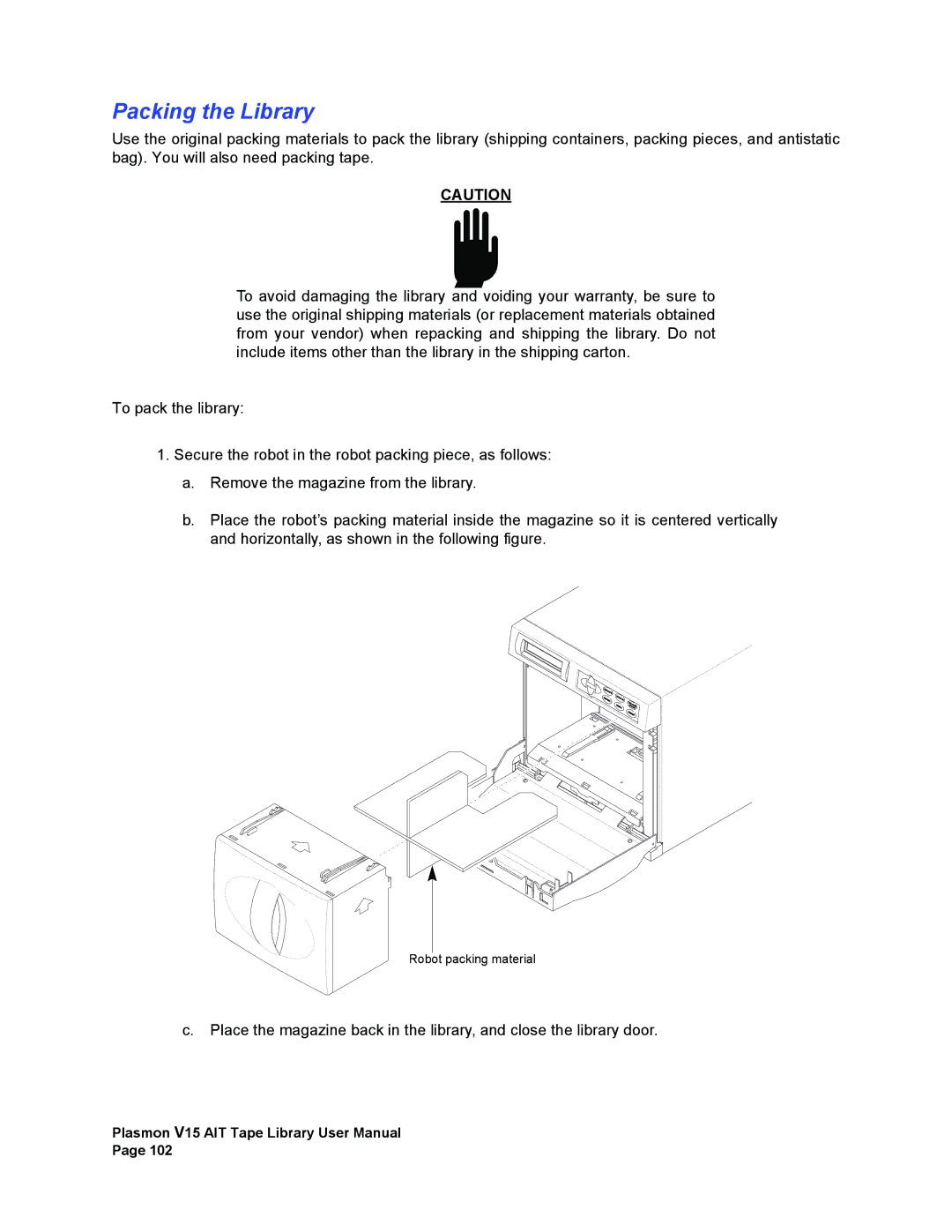 Plasmon V15 manual Packing the Library 