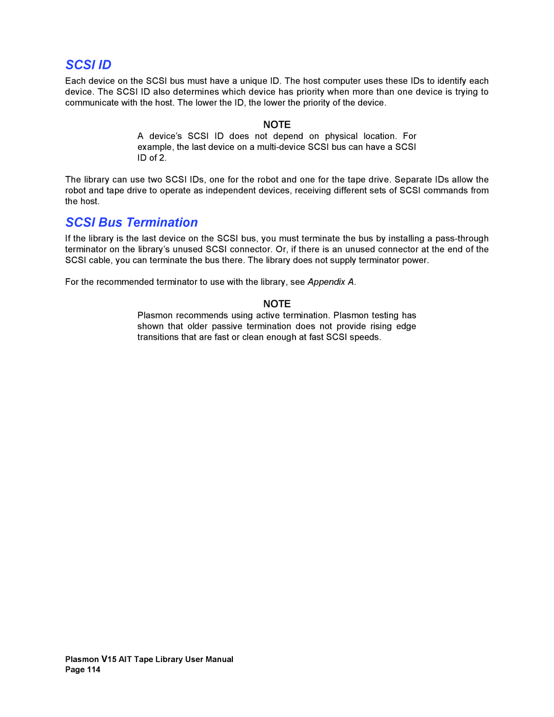 Plasmon V15 manual Scsi ID, Scsi Bus Termination 