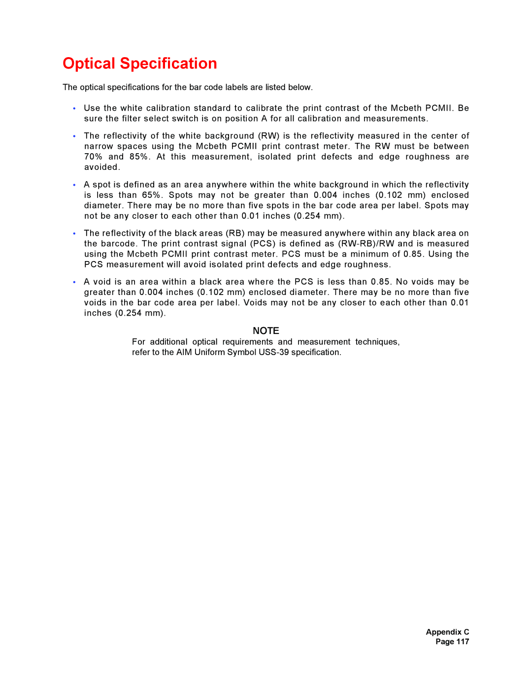 Plasmon V15 manual Optical Specification 