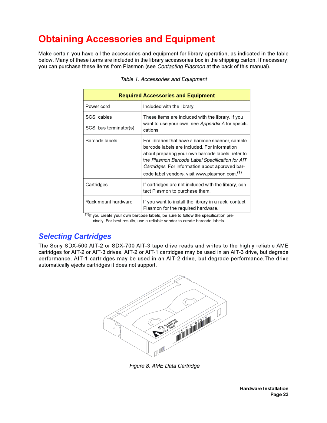 Plasmon V15 manual Obtaining Accessories and Equipment, Selecting Cartridges, Required Accessories and Equipment 