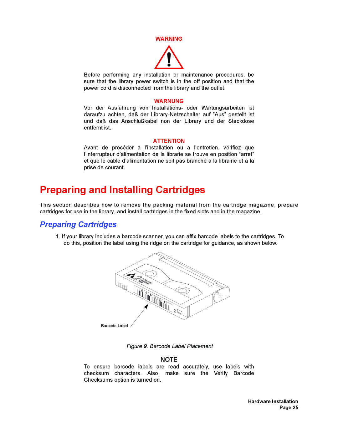 Plasmon V15 manual Preparing and Installing Cartridges, Preparing Cartridges 