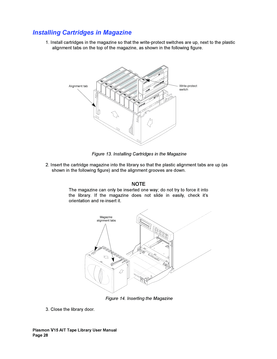 Plasmon V15 manual Installing Cartridges in Magazine, Installing Cartridges in the Magazine 