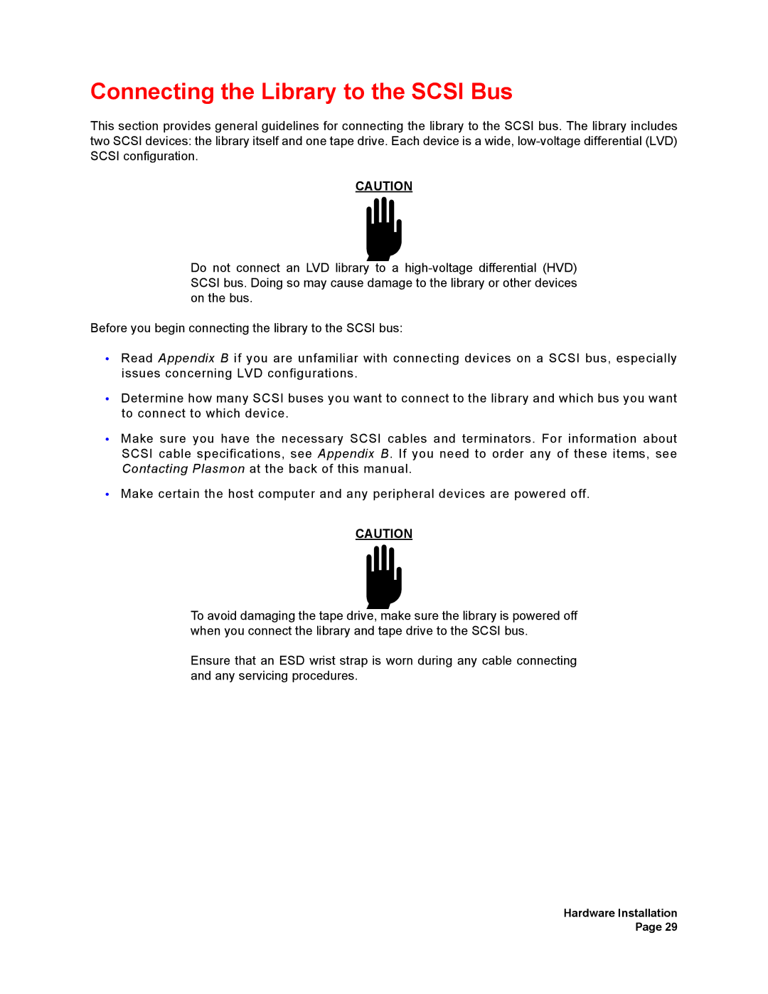 Plasmon V15 manual Connecting the Library to the Scsi Bus 