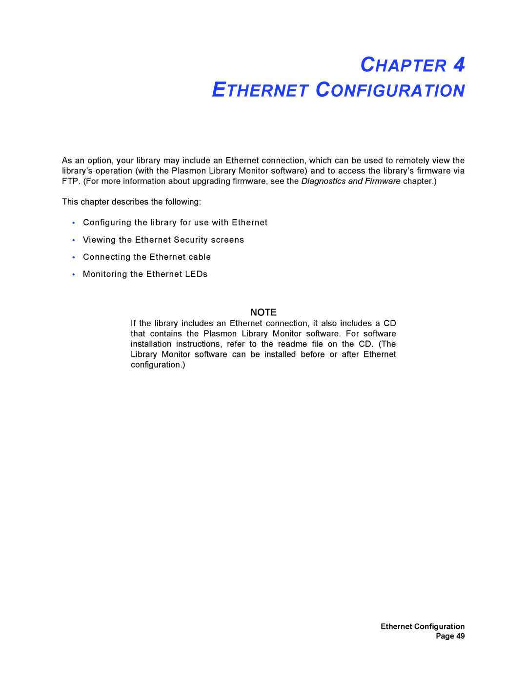 Plasmon V15 manual Chapter Ethernet Configuration 