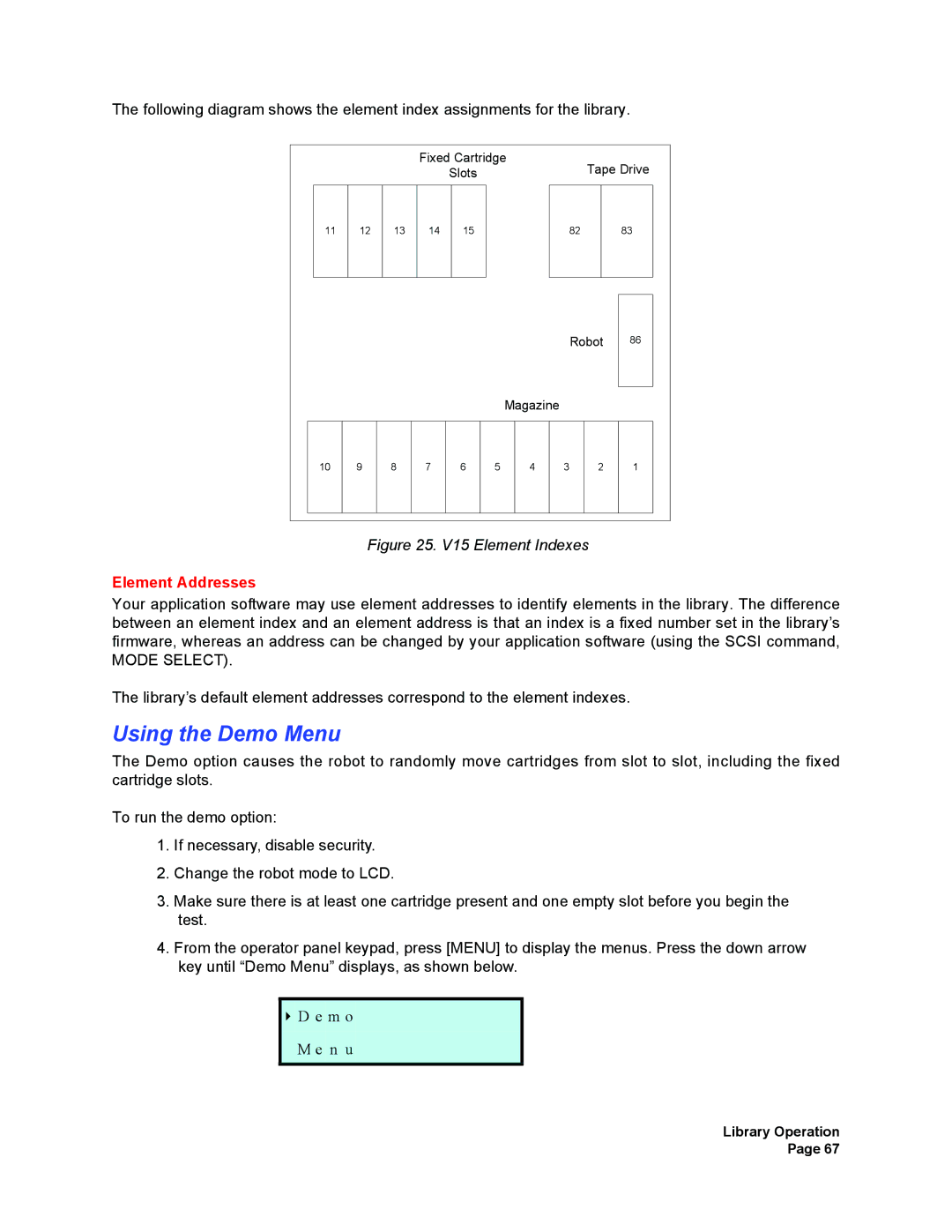 Plasmon V15 manual Using the Demo Menu, Element Addresses 