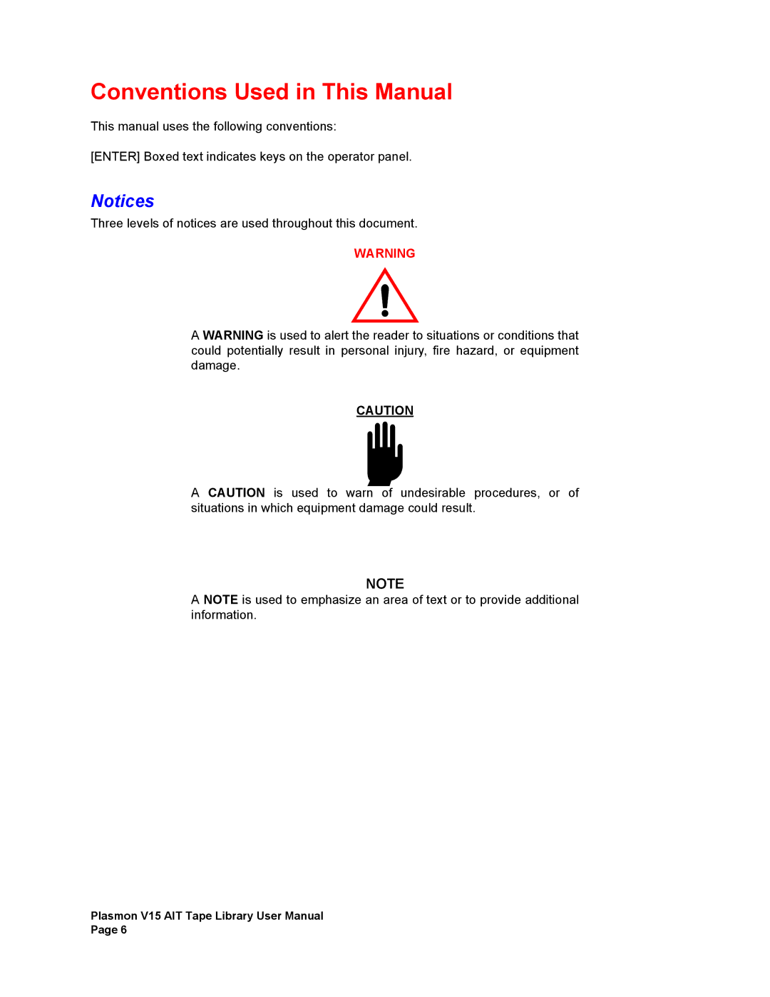 Plasmon V15 manual Conventions Used in This Manual 