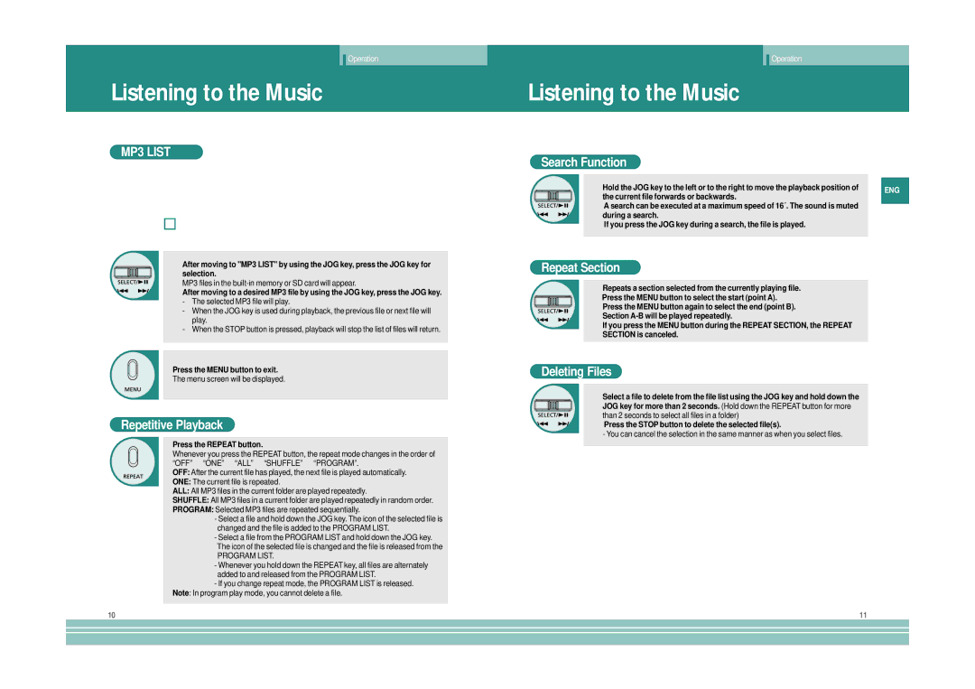 plawa-feinwerktechnik GmbH & Co.KG MOVO.1 manual Listening to the Music, MP3 List, Repetitive Playback, Search Function 