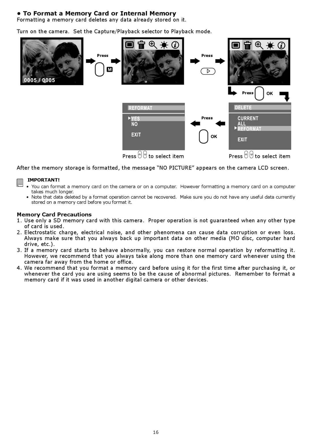 plawa-feinwerktechnik GmbH & Co.KG Nox 1.3 manual To Format a Memory Card or Internal Memory, Memory Card Precautions 