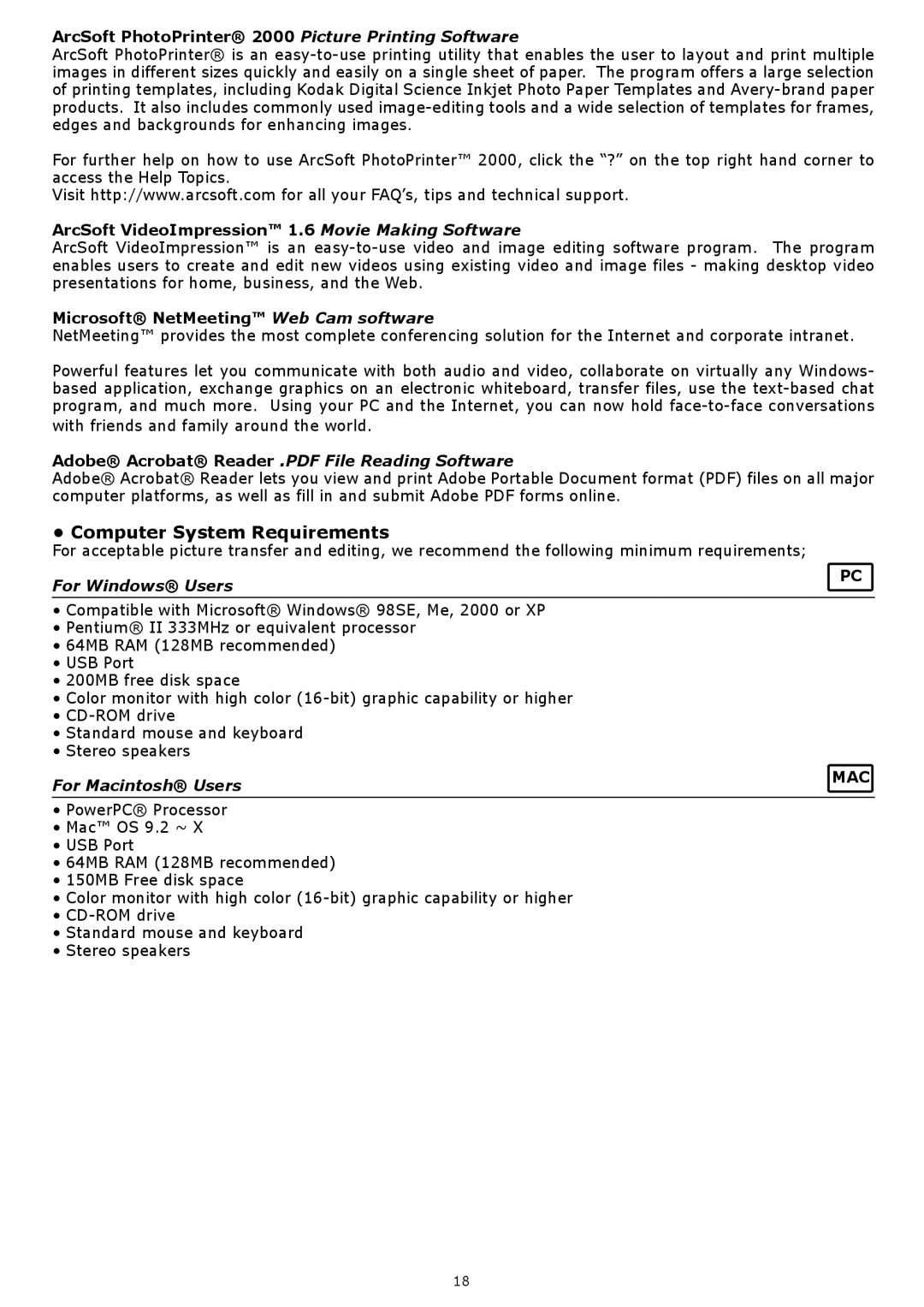 plawa-feinwerktechnik GmbH & Co.KG Nox 1.3 Computer System Requirements, ArcSoft VideoImpression 1.6 Movie Making Software 