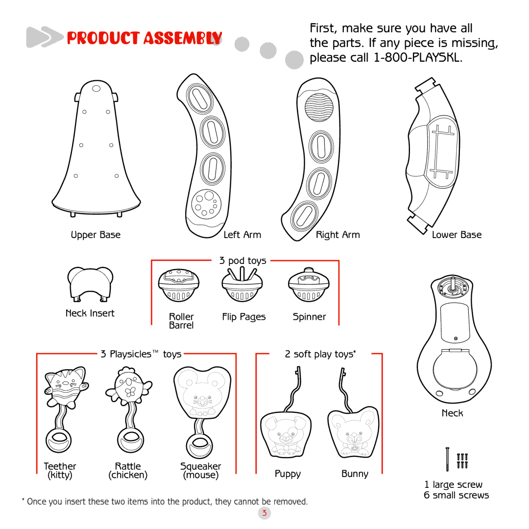 Playskool 08662 manual Product Assembly, First, make sure you have all 