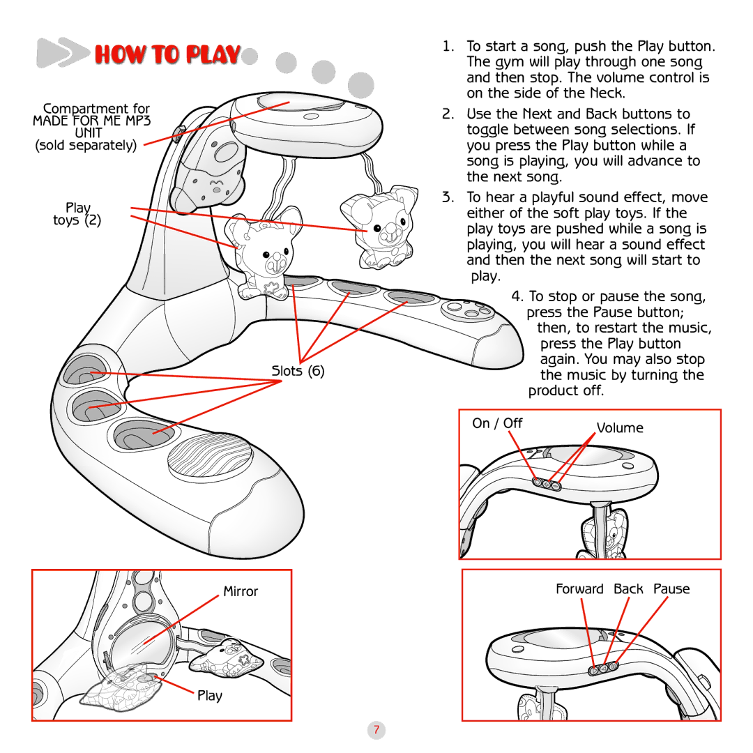 Playskool 08662 manual HOW to Play, Next song 