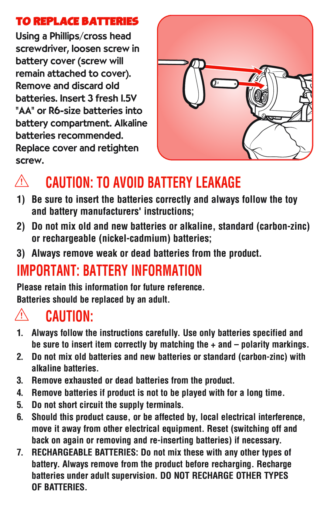 Playskool 23393 manual Important Battery Information, To Replace Batteries 