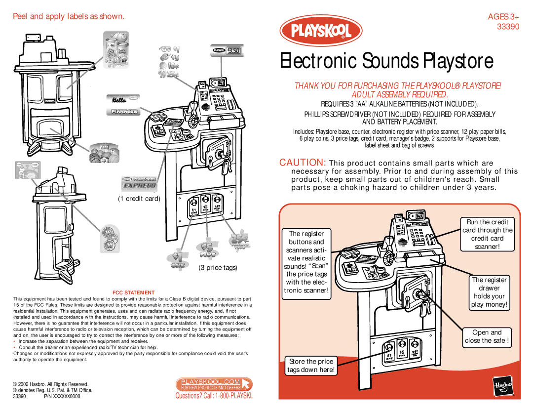 Playskool 33390 manual Electronic Sounds Playstore 