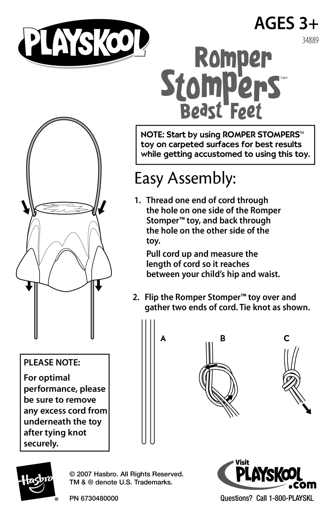 Playskool 34889 manual Ages 3+, Easy Assembly, Please Note 