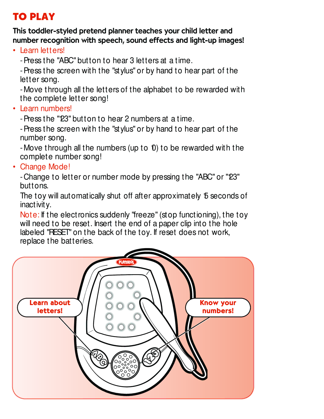 Playskool 5507 manual To Play, Learn letters 