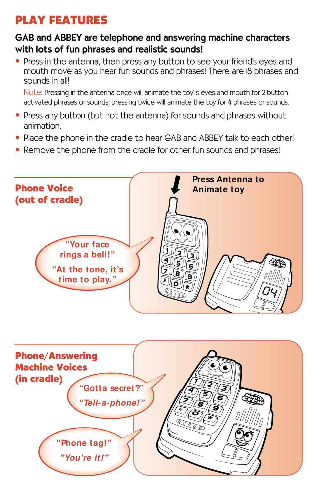 Playskool 6208 manual Play Features 