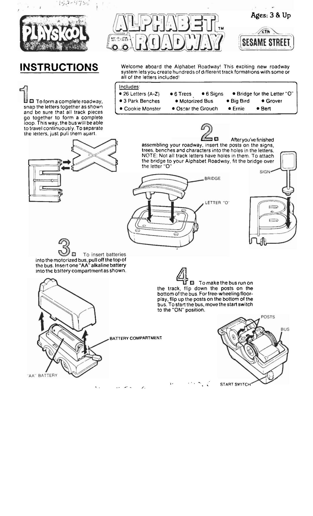 Playskool Alphabet Roadway manual LNSTRUCTlONS, Ages3 8. Up 