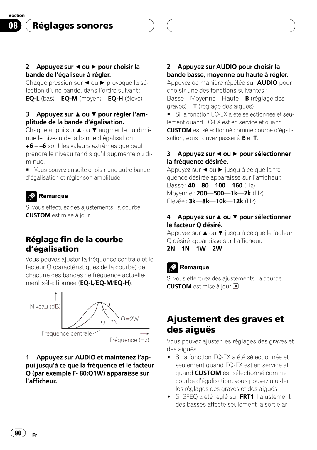 Playtex DEH-P560MP operation manual Niveau dB =2N Q=2W Fréquence centrale Fréquence Hz 