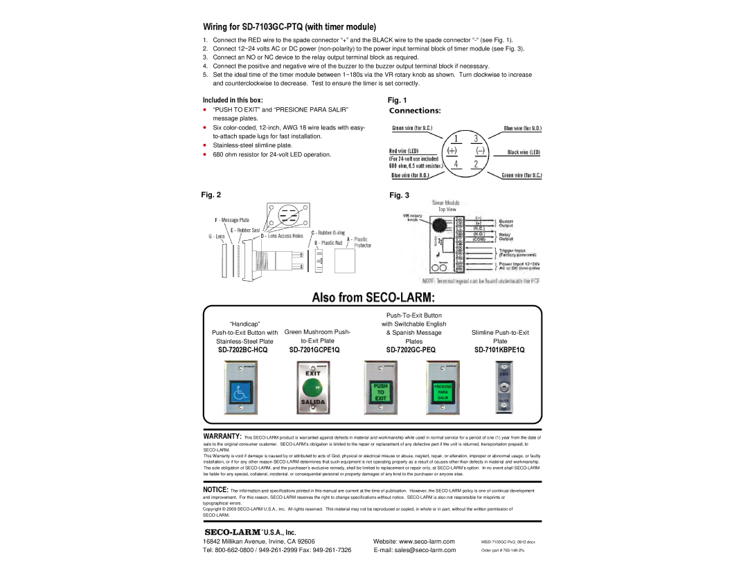 PLH Products SD-7103GC-PEQ, SD-7103GC-PTQ manual Included in this box, SD-7202BC-HCQ SD-7201GCPE1Q SD-7202GC-PEQ, A., Inc 