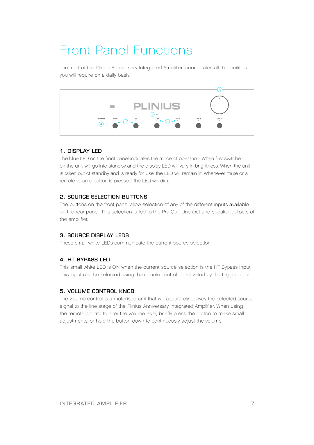 Plinius Audio Anniversary Integrated Amplifier manual Fro n t Pa n e l Fu n c t i o n s 