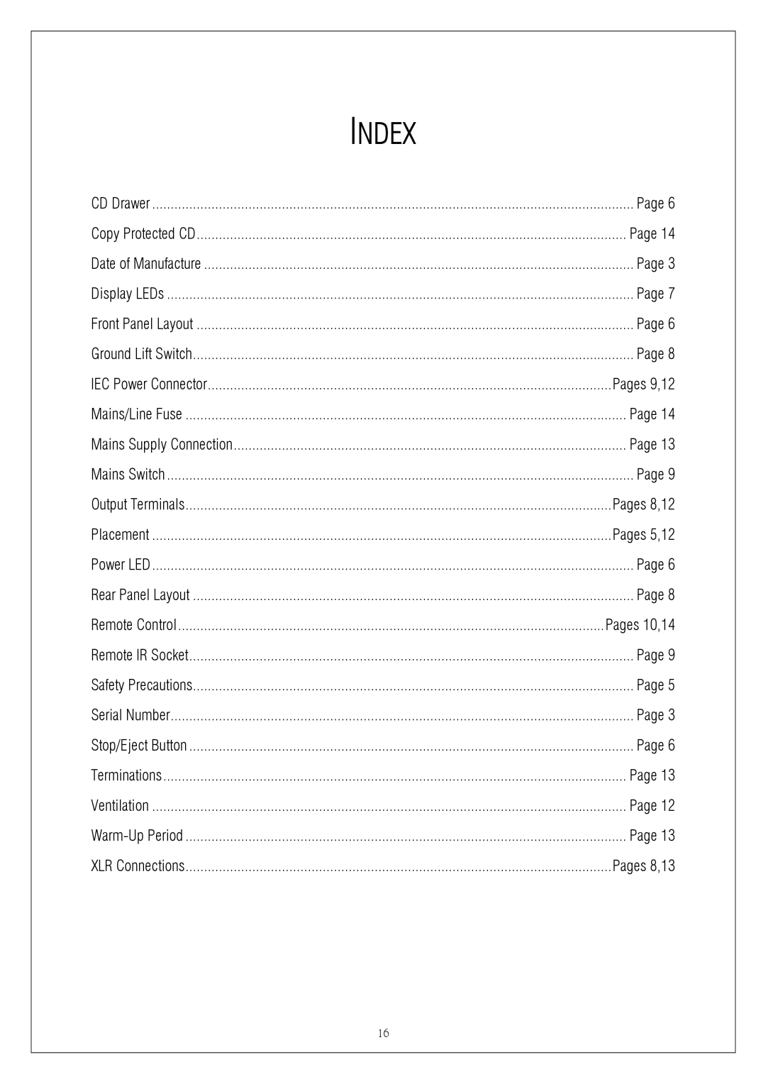 Plinius Audio CD101 manual Index 