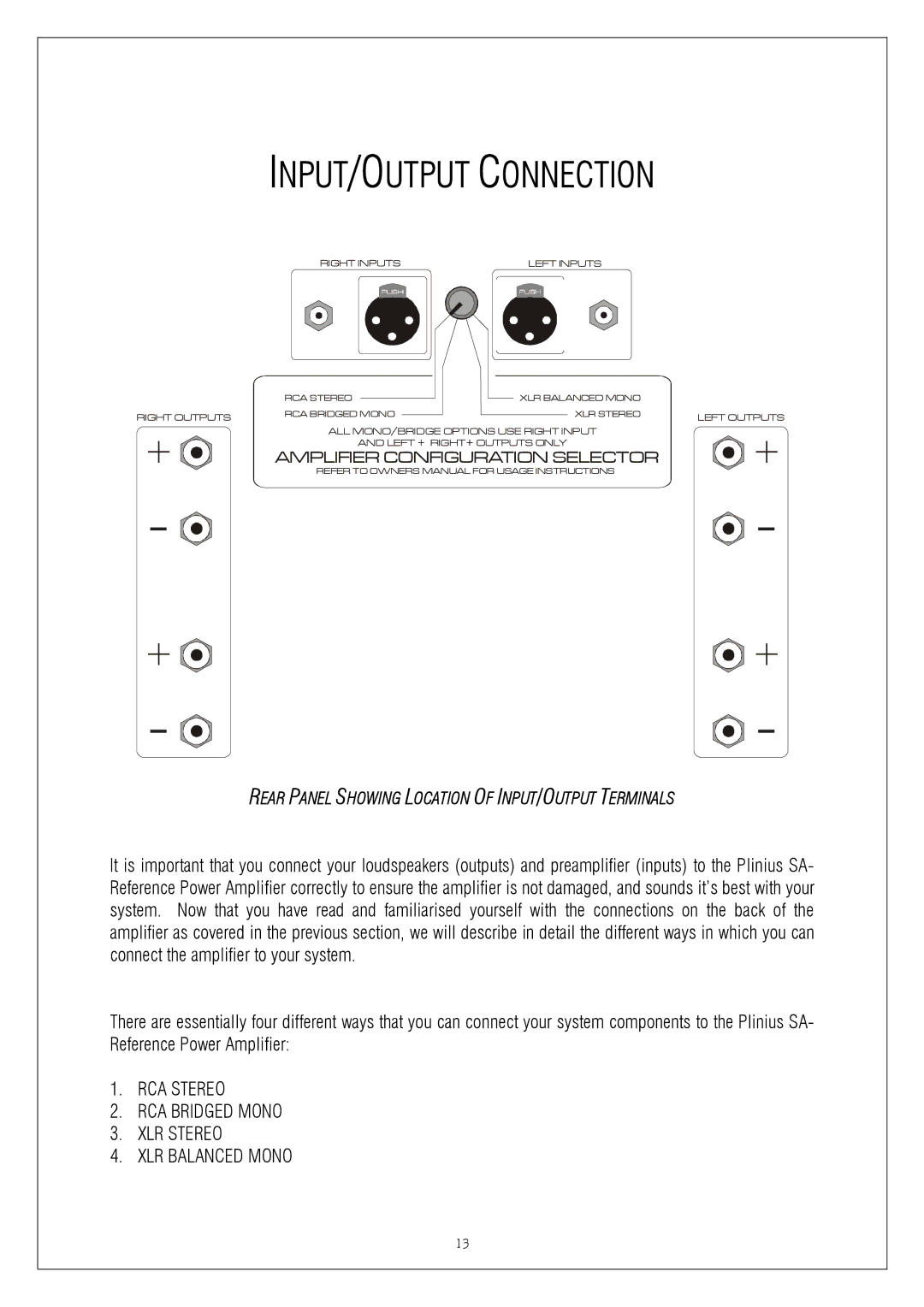 Plinius Audio P10 manual INPUT/OUTPUT Connection, Rear Panel Showing Location of INPUT/OUTPUT Terminals 