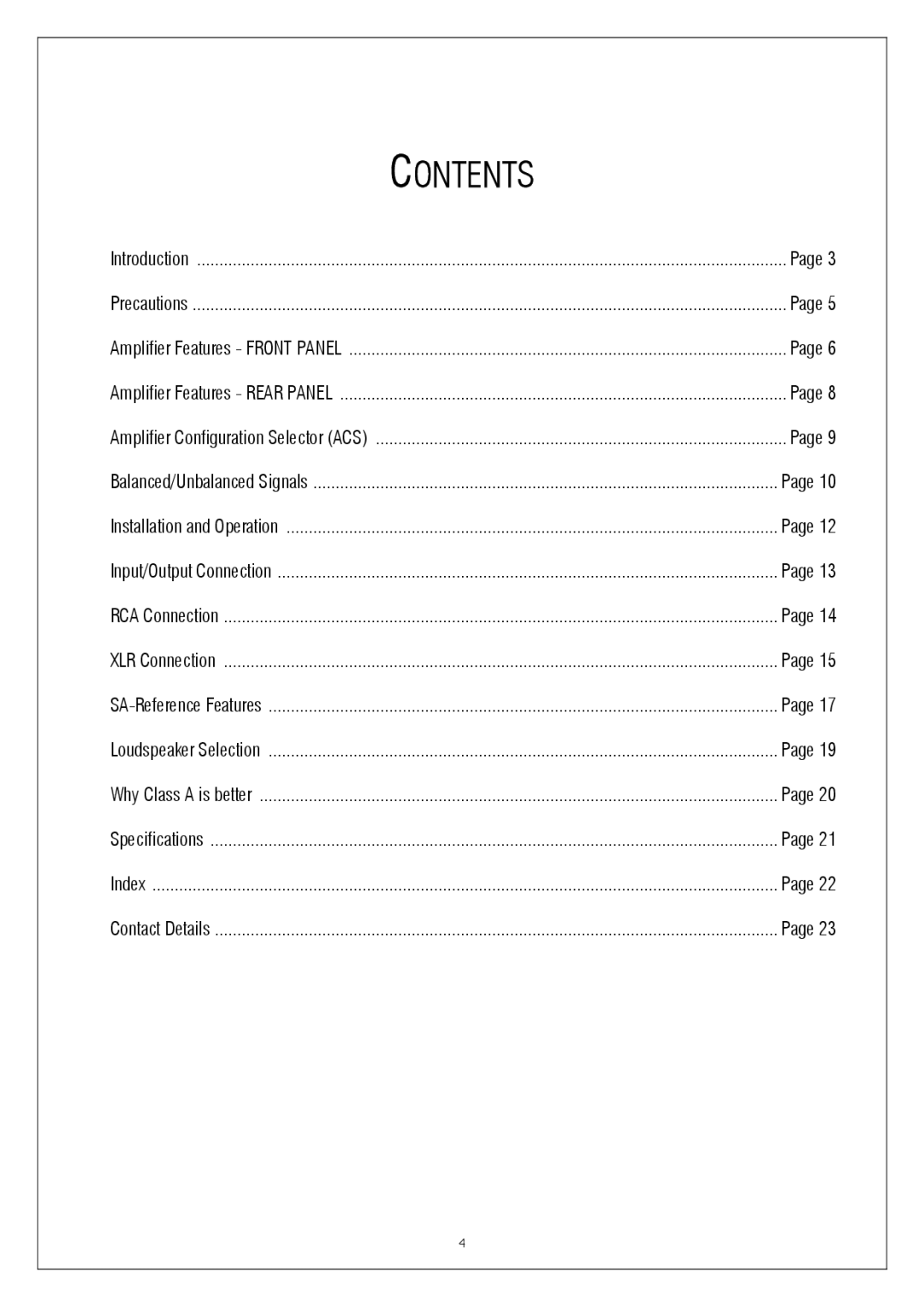 Plinius Audio P10 manual Contents 