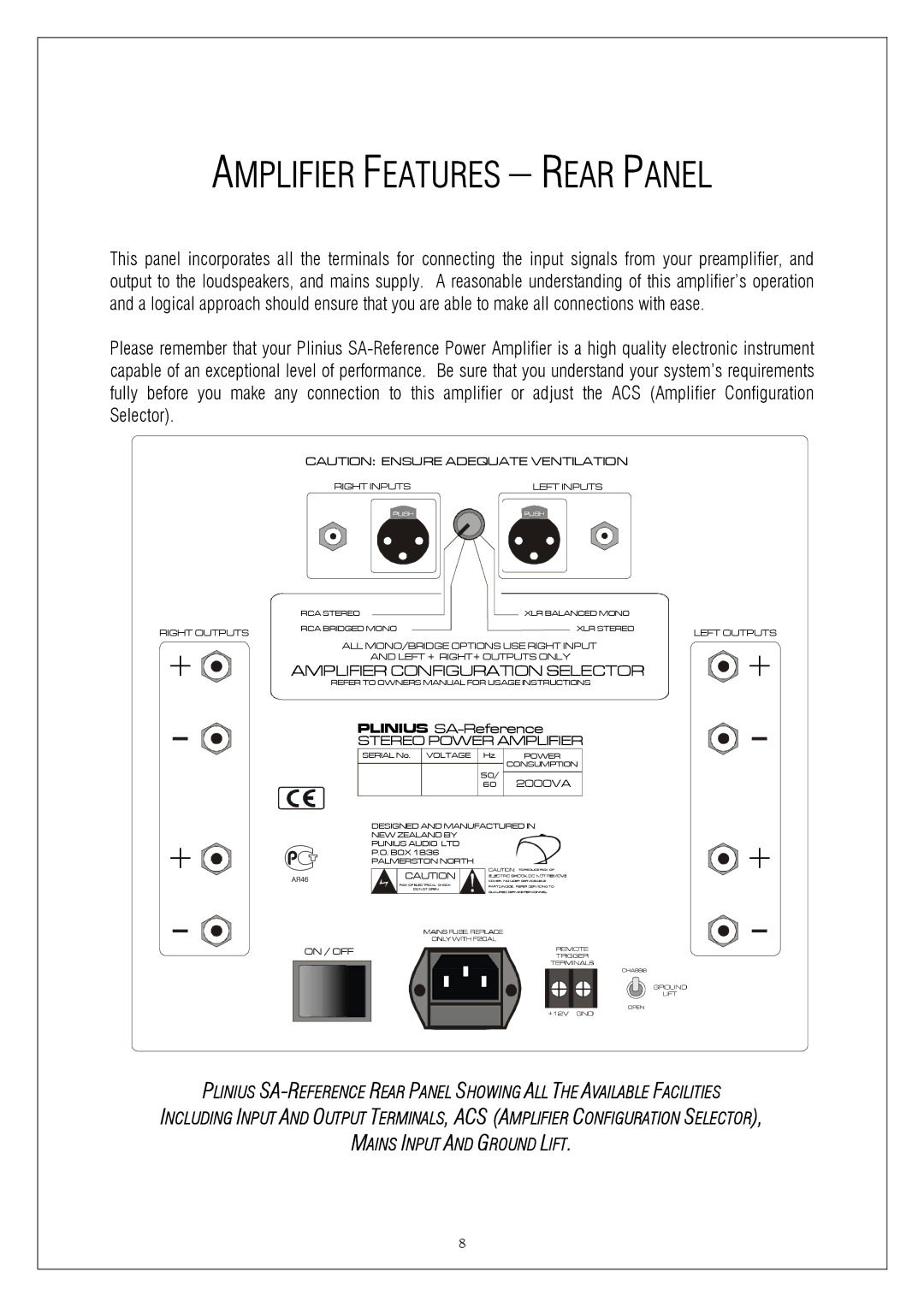 Plinius Audio P10 manual Amplifier Features Rear Panel, Amplifier Configuration Selector 