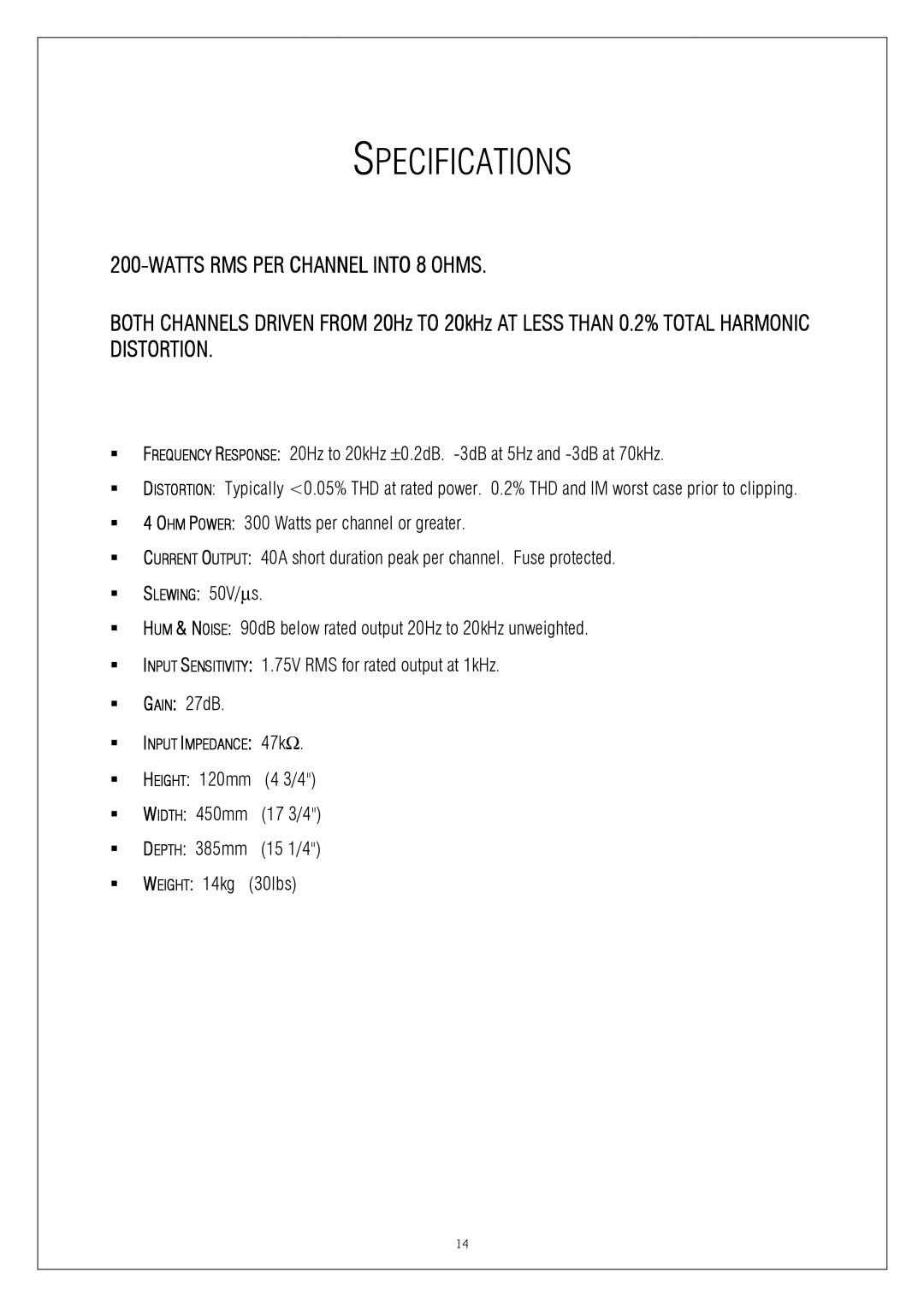 Plinius Audio P8 manual Watts RMS PER Channel Into 8 Ohms 