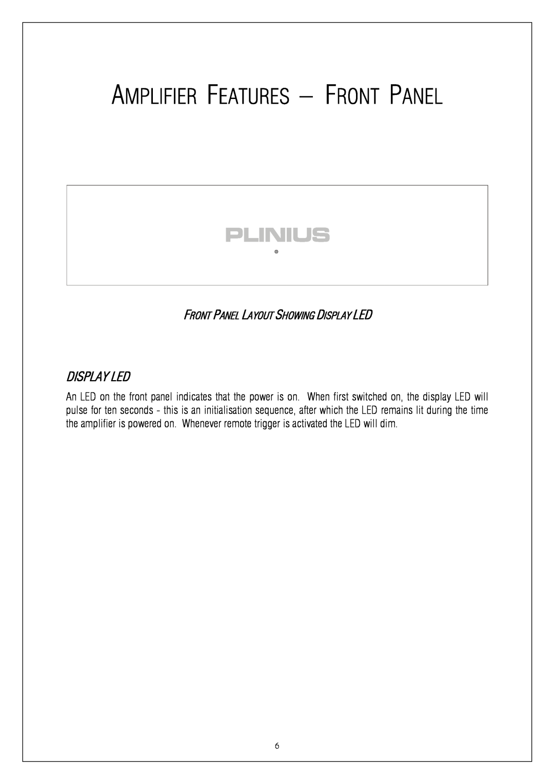 Plinius Audio P8 manual Front Panel Layout Showing Display Led 